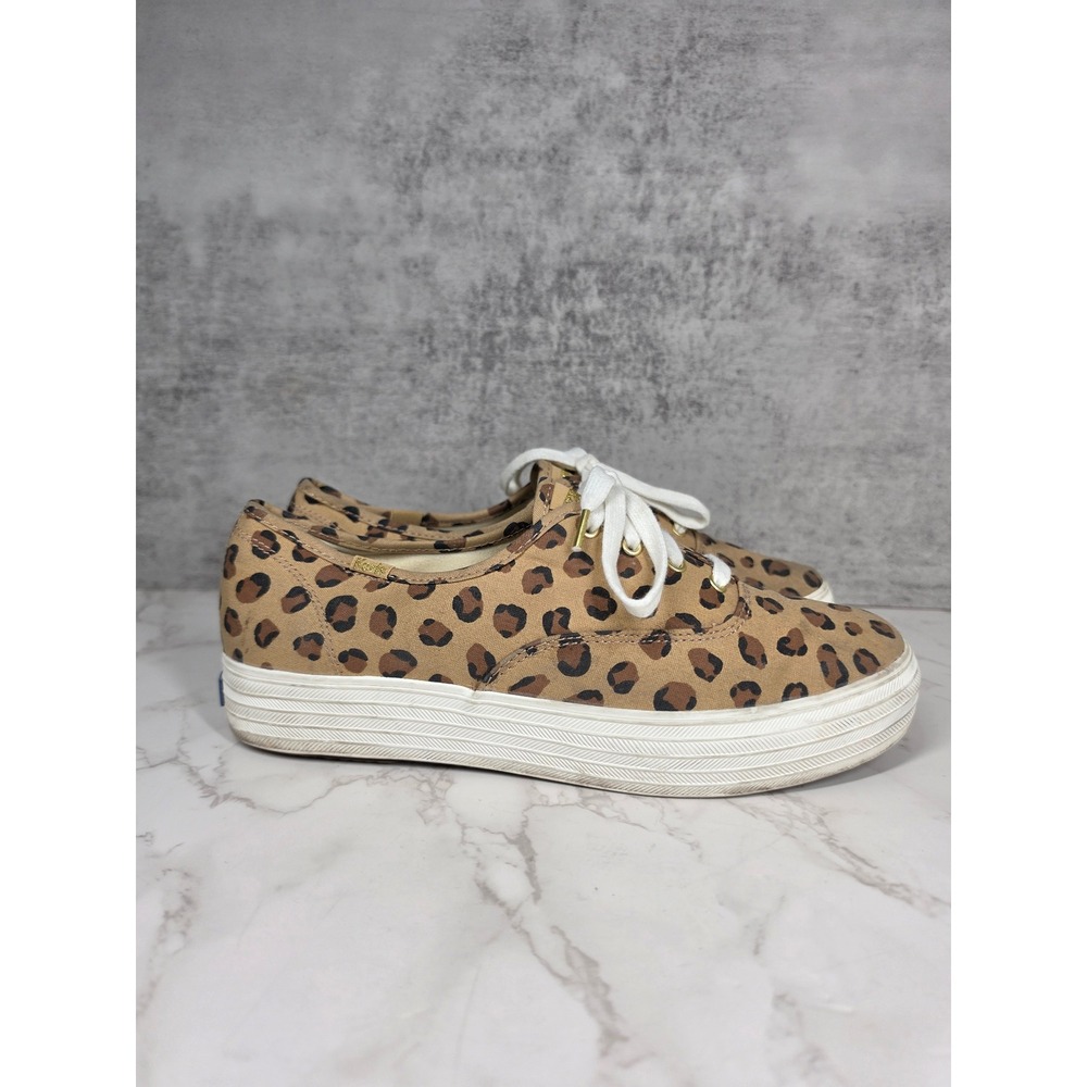 Keds Triple Kick Leopard Print Canvas Platform Sneakers Womens 9 WF63032 Tan